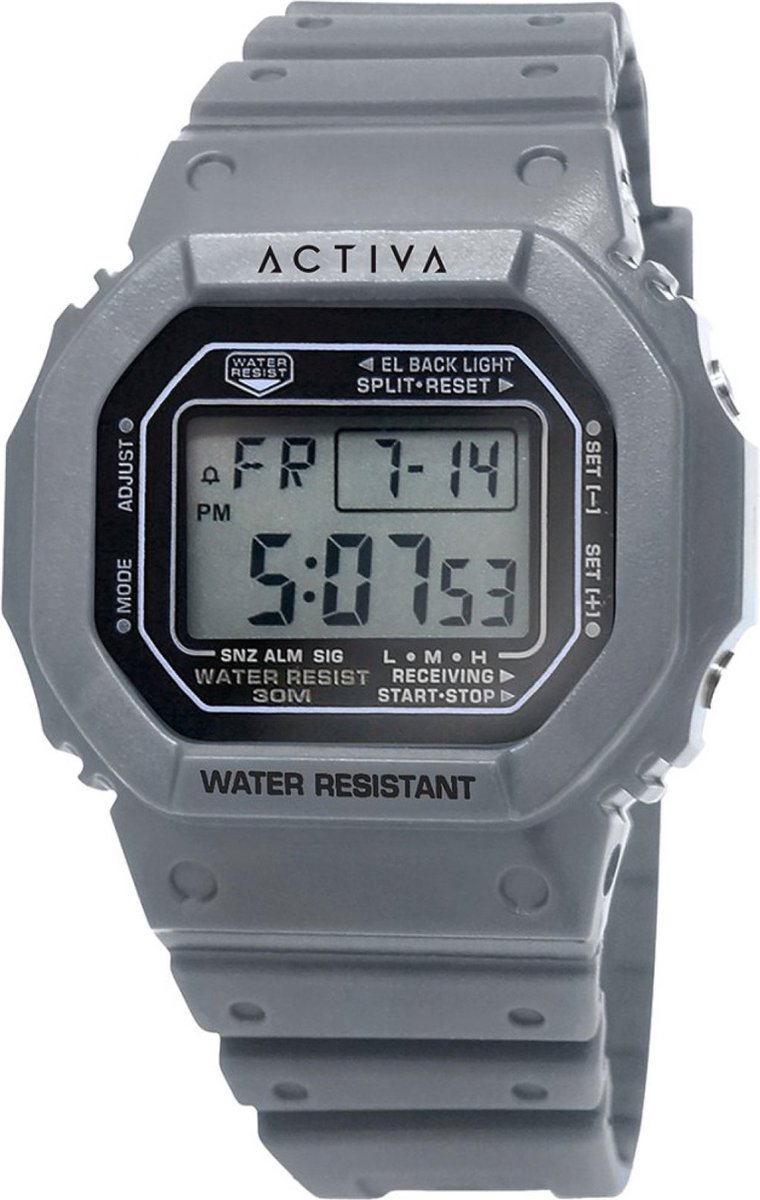 Invicta Activa Digital ACW424-001 Heren Horloge - Waterdicht - Digitaal - Quartz Uurwerk - Plastic met grijze Wijzerplaat - 44mm
