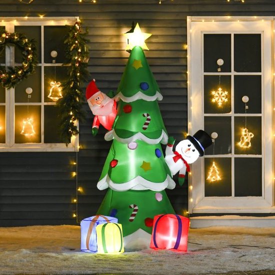 Foto: Zaza home opblaasbare kerstboom met santa claus snowman en gift box 210 cm led zelf ge nfleerde polyestergroen 144 x 125 x 210 cm