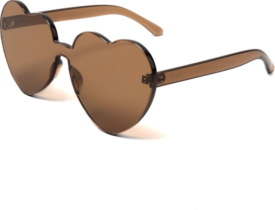 KIMU Hartjes Zonnebril Bruin Groot - Bruine Glazen - Grote Zonnebril Transparant Montuurloos Retro Influencer Vintage Love Zonder Montuur Festival