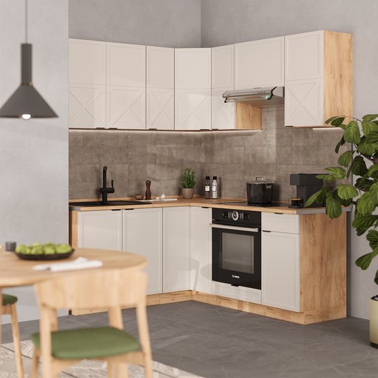 Vicco Fame- Line Corner Kitchen – 190 x 60 cm, WB Chêne Grijs/ beige / chêne doré