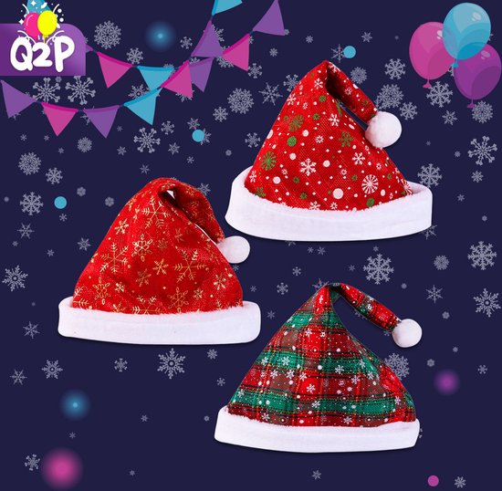Jonami 2 Bonnet de Noël Bonnet de Père Noël en Peluche Bonnet Père Noël Rouge pour Tous les Adultes Taille Unique Accessoires de Noël