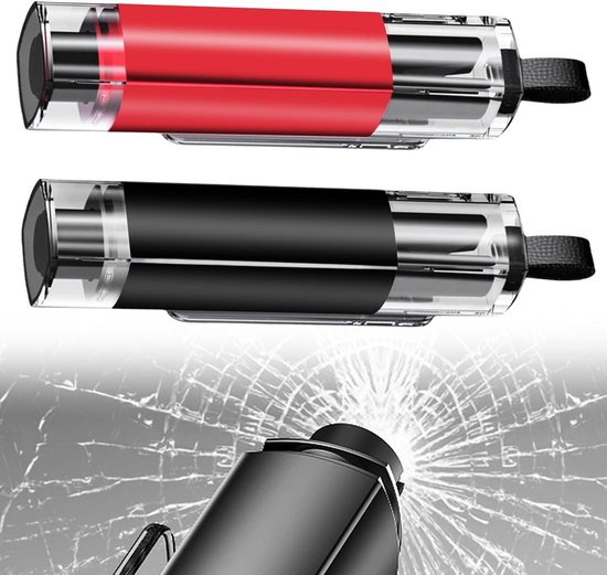 2 stuks auto-noodhamer, 2-in-1 gordelsnijder en glasbreker, veiligheidshamer voor autoruiten, glasbreker, noodhamer voor auto, bus (zwart rood