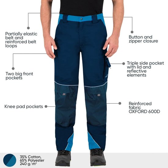 BWOLF Brave werkbroek voor mannen, heren werkbroek met multifunctionele zijzakken, rugzakken en kniezakken versterkt met 600D polyester, grijs, L