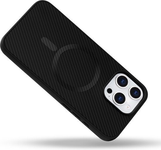 Casemania Coque pour Apple iPhone 16 Pro Max - Zwart - Carbon Back Cover - Convient pour MagSafe
