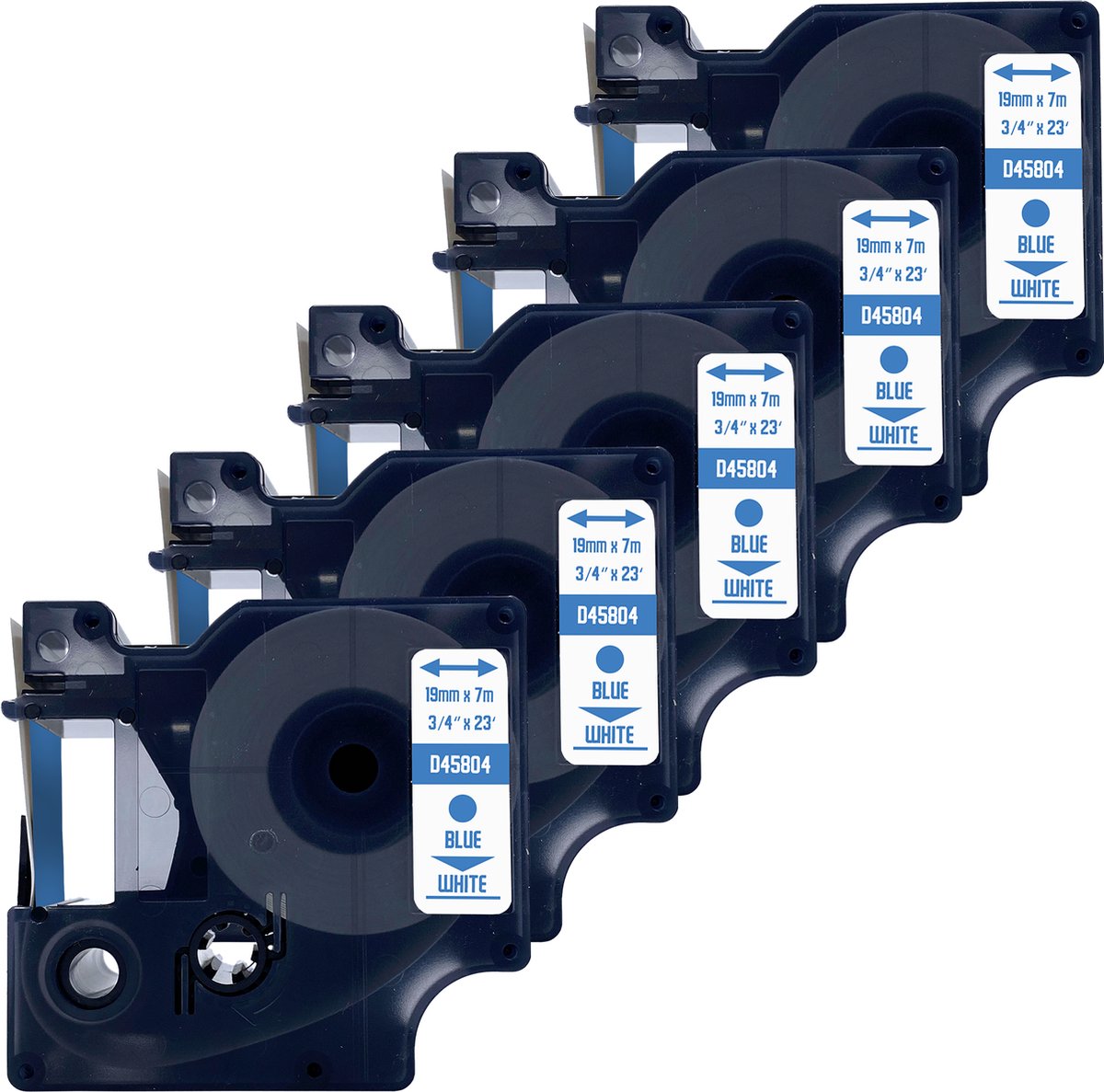 DULA Dymo D1 45804 - S0720840 - Compatible label tape - 5 lettertapes - Blauw op wit - 19mm x 7m