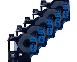DULA Dymo D1 45016 - S0720450 - Compatible label tape - 5 lettertapes - Zwart op blauw - 12mm x 7m