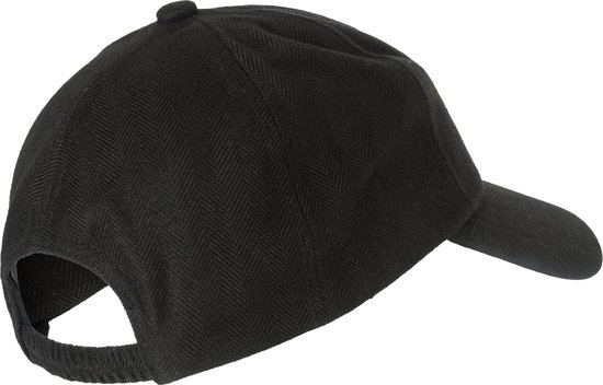 Zwarte baseballpet met visgraatpatroon.