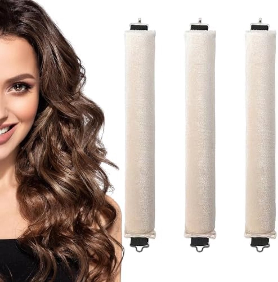 3 stuks hittevrije krulspelden voor 's nachts, voor lang en middellang haar, krullen zonder hitte, krulspelden voor grote krullen, zachte fluwelen dikke flexi krulspelden met haakjes