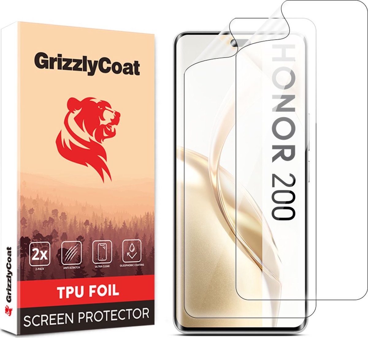 GrizzlyCoat Screenprotector geschikt voor HONOR 200 Hydrogel TPU | GrizzlyCoat Screenprotector - Case Friendly (2-Pack)