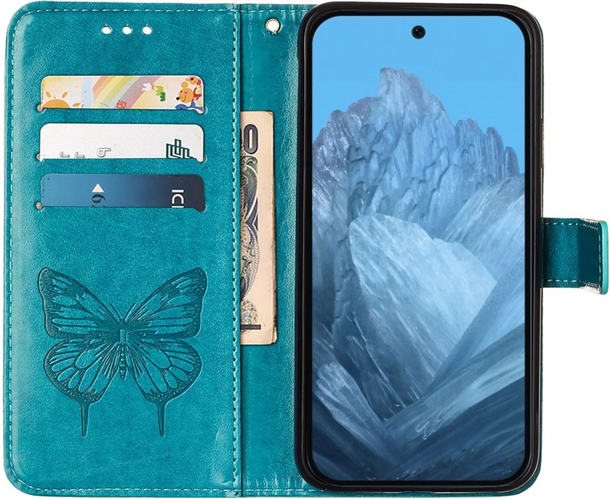 Mobigear Telefoonhoesje geschikt voor Google Pixel 9 Hoesje | Mobigear Butterfly Bookcase Portemonnee | Pasjeshouder voor 3 Pasjes | Telefoonhoesje voor Pinpas / OV Kaart / Rijbewijs - Blauw