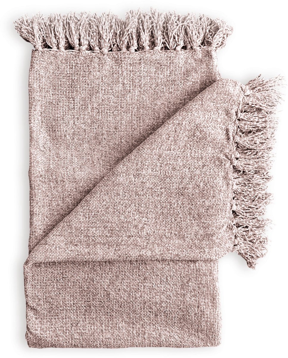 Zohome Plaid Ciniglia - Warme deken voor op de bank - Zacht - 140x200 cm - Roze Shell Nude