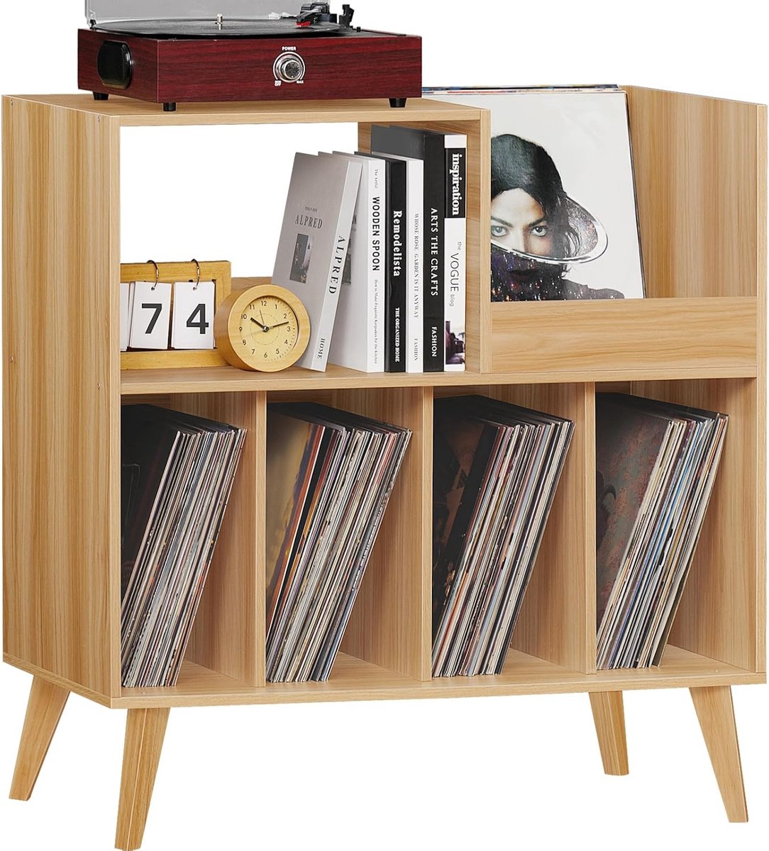JGS® - Houten vinylplaathouder & platenstandaard, opslag tot 300 albums, perfect voor woon- of muziekkamer