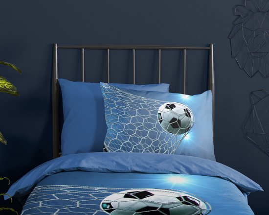 Kinderdekbedovertrek 140x200/220 cm - Voetbal Print - Blauw - 1 Persoons - Microfiber - Oeko-Tex Gecertificeerd - Inclusief EBOOK van Merkloos — afbeelding 5