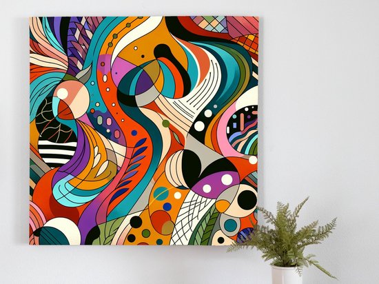 Abstract dikke dames schilderij | Volluptueuze Vrouwen: Abstracte Kunstwerken van Rijke Kleurenpracht | Kunst - 40x40 centimeter op Dibond | Foto op Dibond