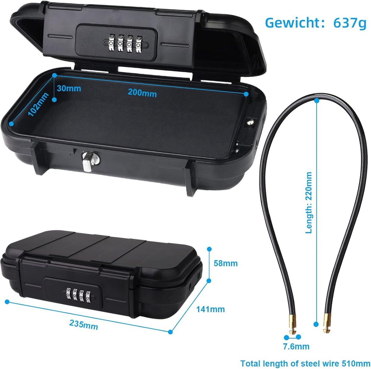 NBYT Draagbare Kluis, Combinatie LockBox Code, Waterdichte Anti Diefstal Mini Travel Kluis Met Verwijderbare Ketting Lock Box Voor Thuis Kantoor Cash Box Sleutelkluis Hotel Auto S Reizen 664415713