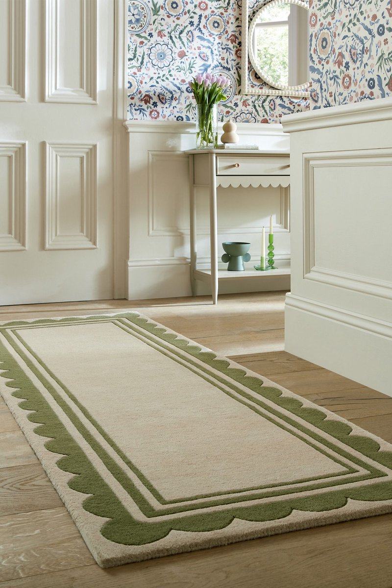 flycarpets Loper - Laagpolig vloerkleed Lois - 100% Wol - Groen 80 x 230 cm