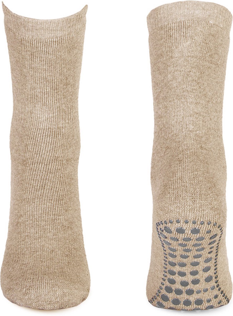 Basset Antislip sokken met ABS noppen 1 paar - Katoenen Grip sokken - Tegen uitglijden - 46 - Beige