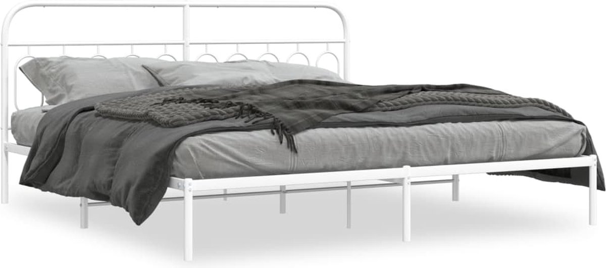 vidaXL - Bedframe - met - hoofdbord - metaal - wit - 200x200 - cm