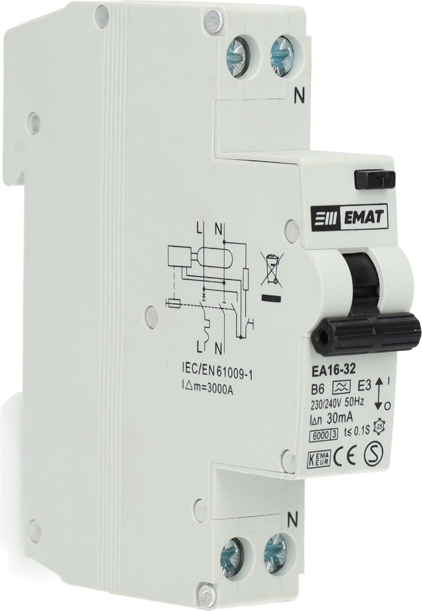 EMAT aardlekautomaat B6 1P+N 30mA Type A (85006000)