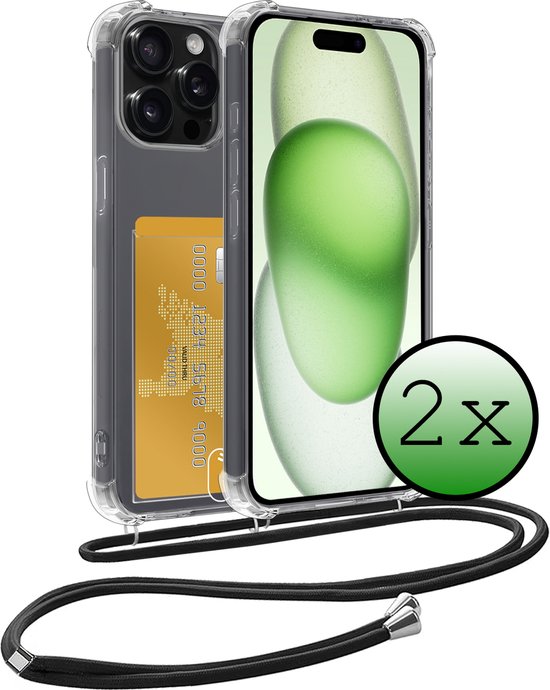 Hoes Geschikt voor iPhone 11 Pro Max Hoesje Pas Houder Shock Proof Case Hoes Met Koord - Hoesje Geschikt voor iPhone 11 Pro Max Hoes Met Telefoonkoord Pasjeshouder Cover - Transparant - 2 Stuks