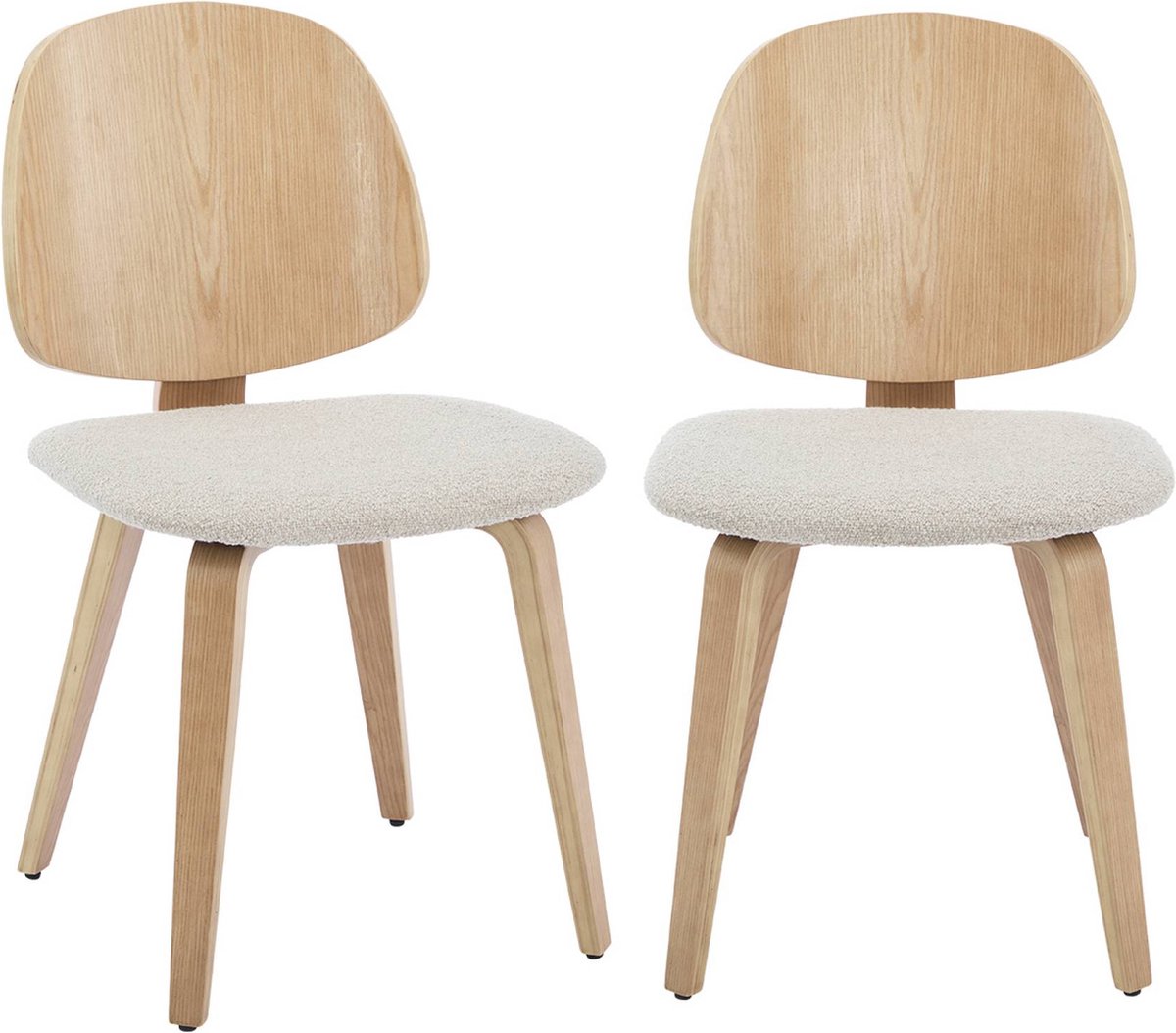 sweeek - Set van 2 stoelen van gebogen populierenhout met eikenfineer en getextureerde bouclé - sophia