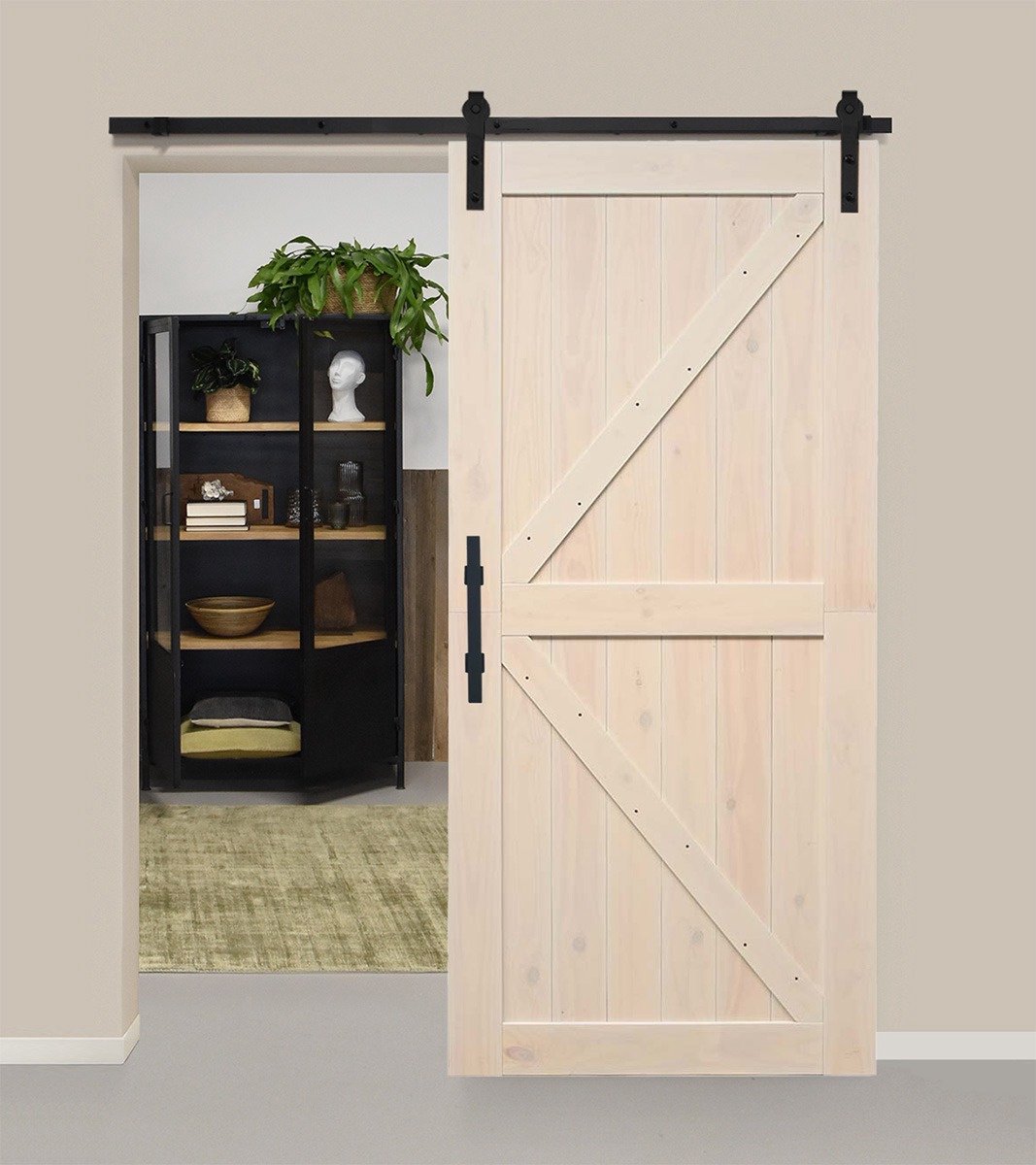 Barnwoodweb Doe-Het-Zelf Schuifdeur - Wit Grenen 95x215 cm - Inclusief Zwart Schuifdeursysteem en Handgreep