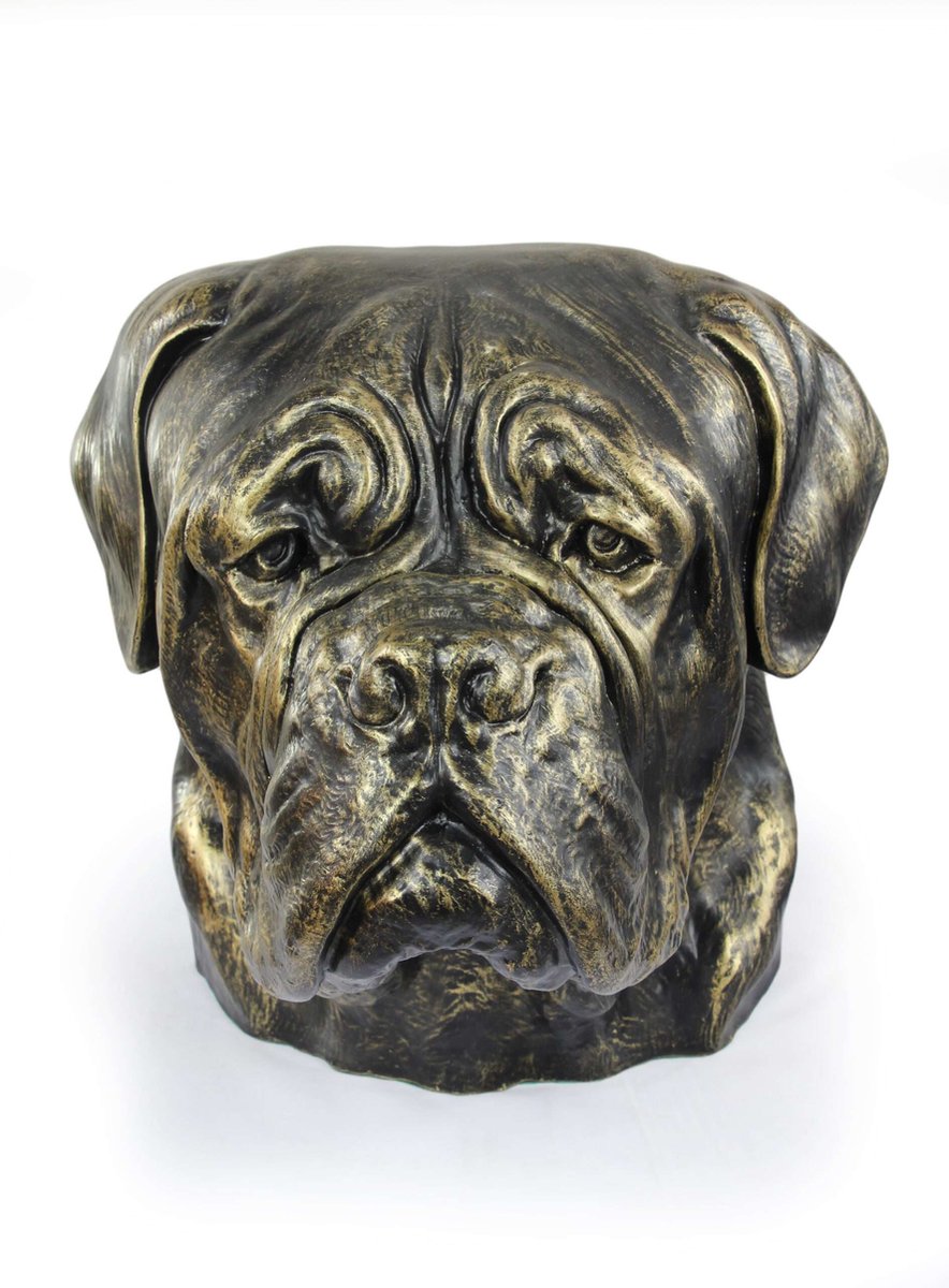 Urn voor hondenas en tuinbeeld van Dogue de Bordeaux hoofd