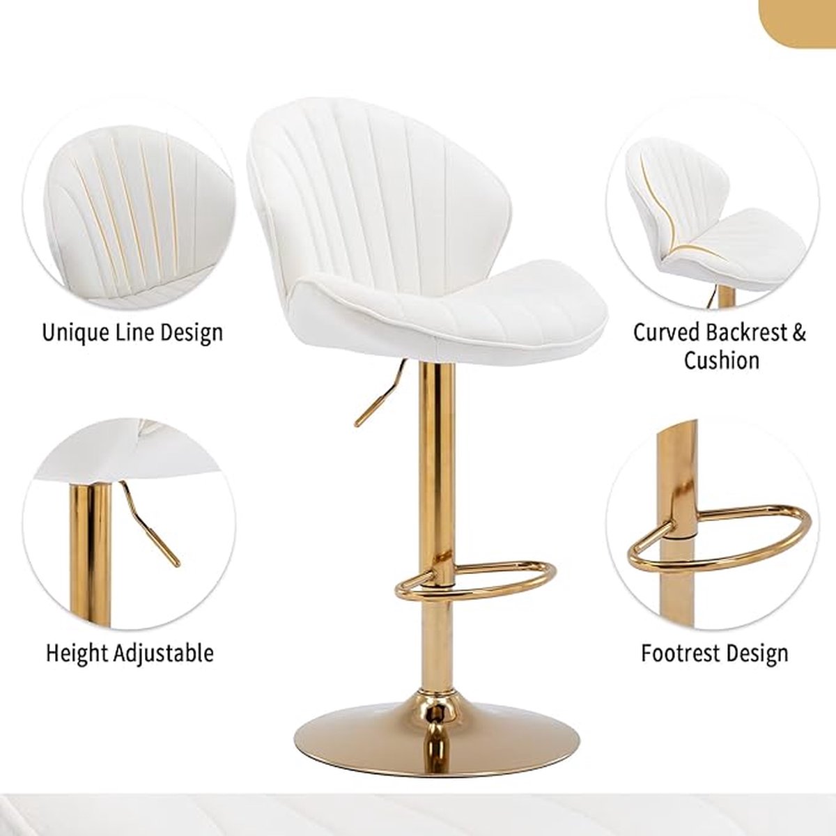 Barkruk set van 2 fluwelen stof, gestoffeerd, zitting met rugleuning, gouden metalen poten, ontbijtstoelen voor keuken, lounge, kroegbar
