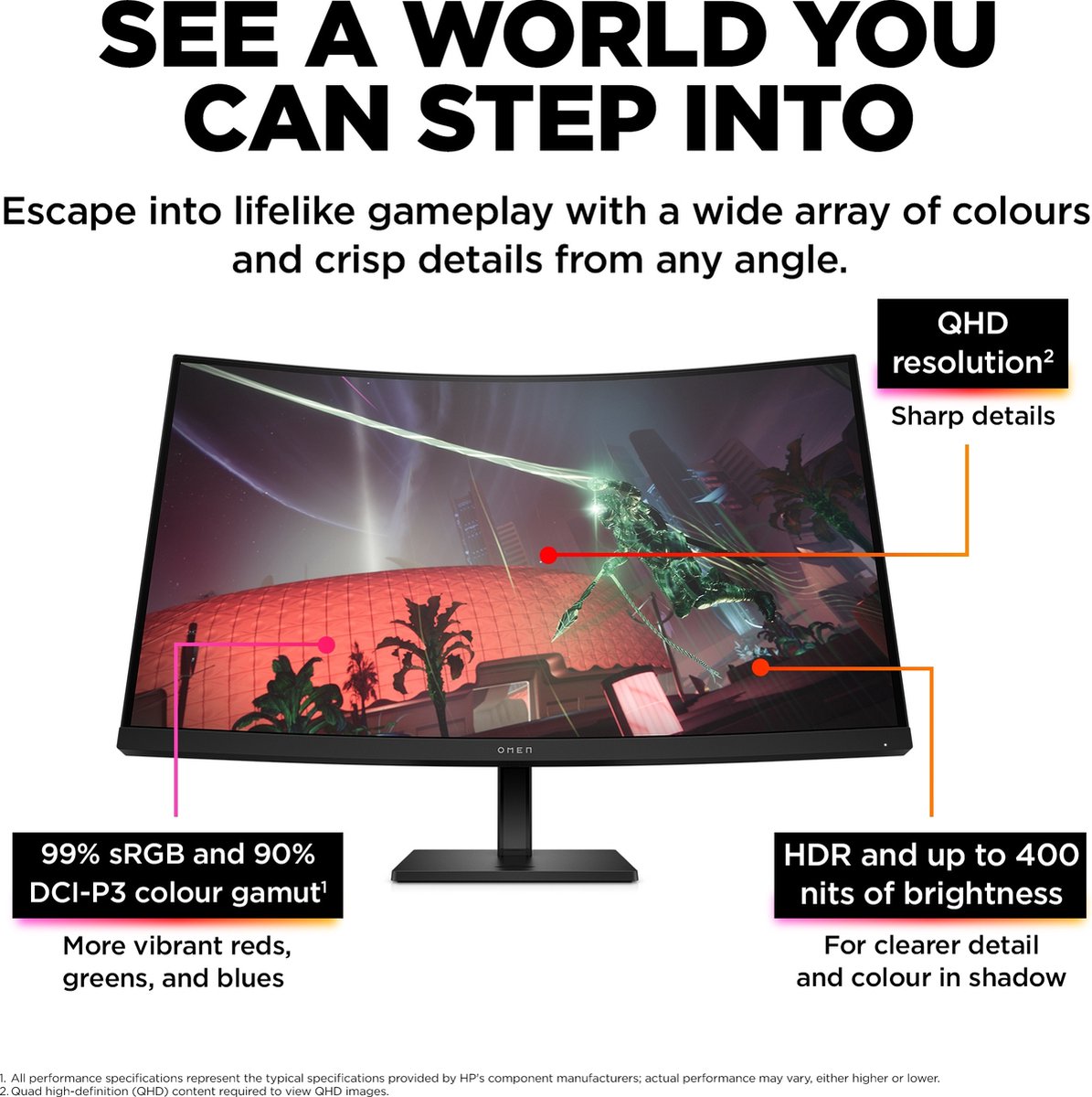 HP OMEN 32c - 31.5 inch - 2560 x 1440 (QHD) - 1 ms - 165 Hz