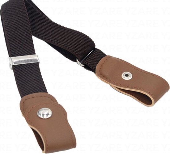 Bruine gespvrije riem met donkerbruine elastische band.