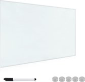 Navaris magneetbord van glas - Magnetisch bord voor aan de wand - Glazen memobord - 90 x 60 cm - Magneetbord inclusief magneten en marker - Wit