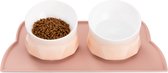 Navaris Mangeoires Kom Set de bols en céramique - 2x Bol de nourriture pour chiens Bol de nourriture pour chats Bol de nourriture avec Basis en silicone - Mangeoires de nourriture pour chiens et chats