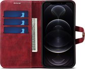 Mobiq - Vintage Lederen Wallet Hoesje iPhone 12 Pro Max - rood