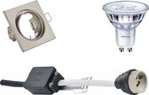 LED Spot Set - GU10 Fitting - Inbouw Vierkant - Mat Nikkel - Kantelbaar 80mm - Philips - SceneSwitch 827 36D - 1.5W-5W - Warm Wit 2200K-2700K - Dimbaar - BES LED