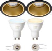 Prima Minko Pro - Inbouw Rond - Mat Zwart/Goud - Verdiept - Ø90mm - Philips Hue - LED Spot Set GU10 - White Ambiance - Bluetooth