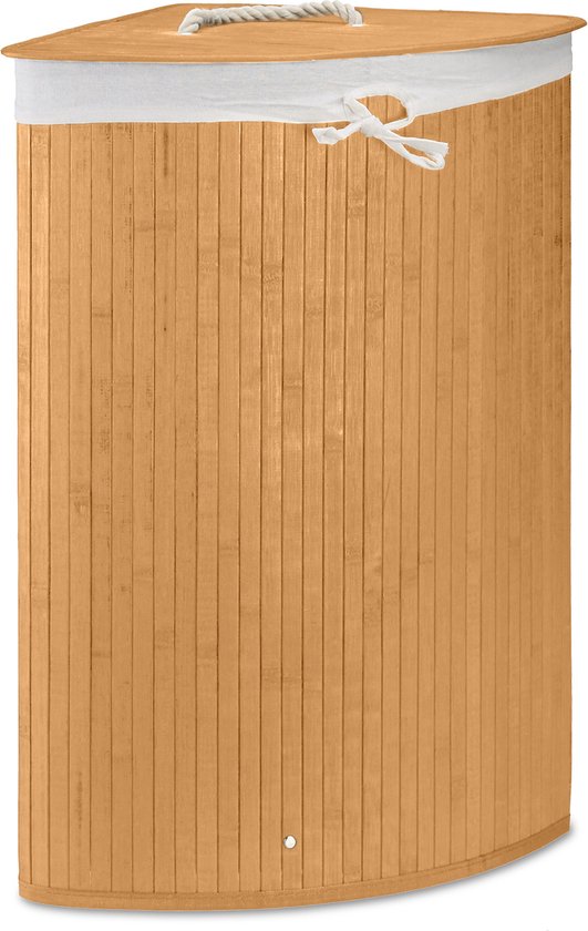 relaxdays 2 x panier à linge bambou - paniers à linge avec couvercle - 63 L - panier à linge d'angle - naturel