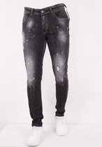 Black Ripped Paint Splatter Slim Fit Jeans -DC-014- Zwart