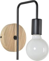 COREP Berkley wandlamp met ronde voet in natuurlijk gepatineerd hout en geverfd metaal - E27 40 W - Zwart
