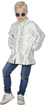 Wilbers - Jaren 80 & 90 Kostuum - Witte Ruchesblouse Satijn Foute Disco Kind - wit / beige - Maat 128 - Carnavalskleding - Verkleedkleding