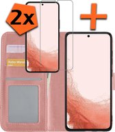 Samsung Galaxy S22 Ultra Hoesje Bookcase Met 2x Screenprotector - Samsung Galaxy S22 Ultra 2x Screenprotector - Samsung Galaxy S22 Ultra Book Case Met 2x Screenprotector - Rose Gou