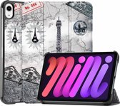iMoshion Tablet Hoes Geschikt voor iPad Mini 6 (2021) - iMoshion Design Trifold Bookcase - Zwart /Parijs