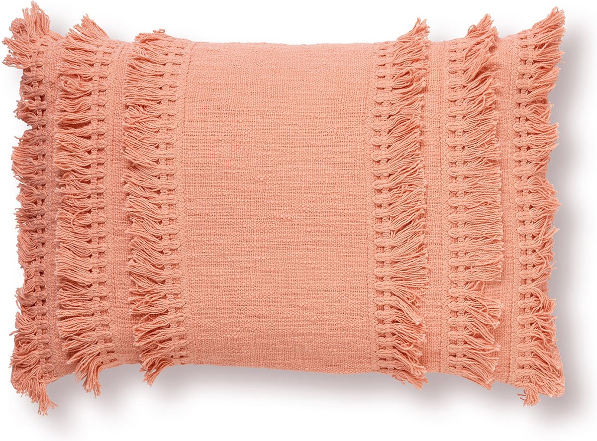 Dutch Decor FARA - Sierkussen 40x60 cm - 100% katoen - met franjes - Muted Clay - roze - Inclusief binnenkussen - Luxe kussens voor woonkamer & bank