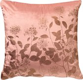 Dutch Decor ROSALIE - Sierkussen velvet 45x45 cm - bloemen en blaadjes - Muted Clay - roze - Inclusief binnenkussen