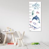 Trend24 - Groeimeter kinderkamer - Canvas Schilderij - Onder Water - Meetlat kind - Babykamer accessoires - Kinderkamer accessoires - 60x150x2 cm - Blauw