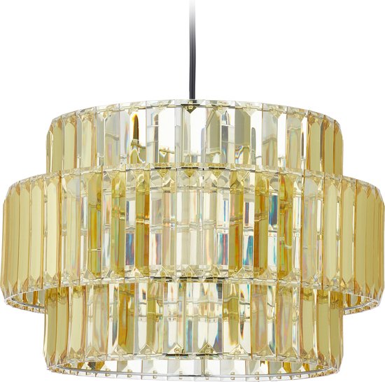 Relaxdays hanglamp kristal – aparte woonkamer lamp – eettafel – gang – gouden plafondlamp