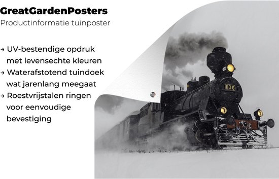 Affiche de Jardin Locomotive à vapeur dans la neige - carré - 200x200 cm - Toile jardin - Affiche extérieure