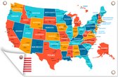 Muurdecoratie Landkaart Amerika in kleur - 180x120 cm - Tuinposter - Tuindoek - Buitenposter