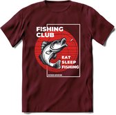 Fishing Club - Vissen T-Shirt | Grappig Verjaardag Vis Hobby Cadeau Shirt | Dames - Heren - Unisex | Tshirt Hengelsport Kleding Kado - Burgundy - XL