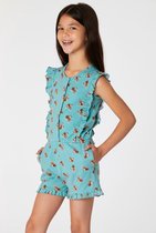 Woody jumpsuit meisjes - zeegroen - mandrill aap all-over print - 221-1-OND-Z/979 - maat 140