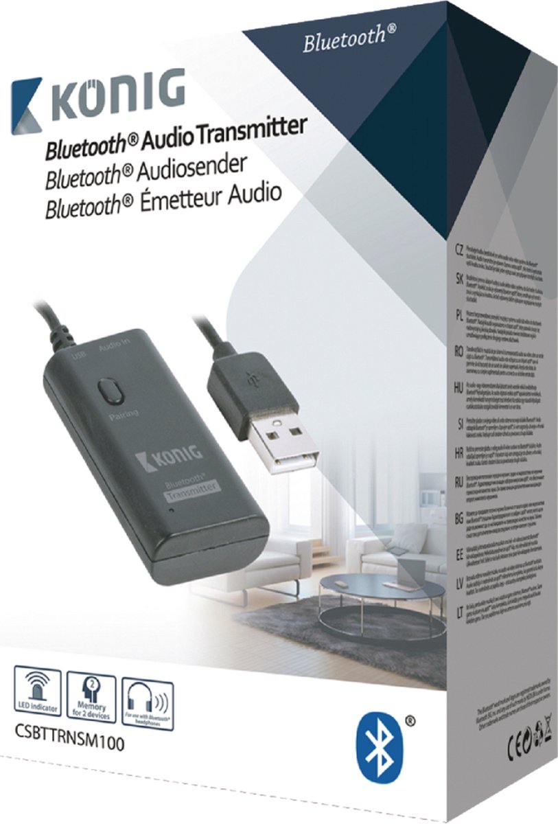 Transmetteur audio Bluetooth Konig avec entrée jack 3,5 mm